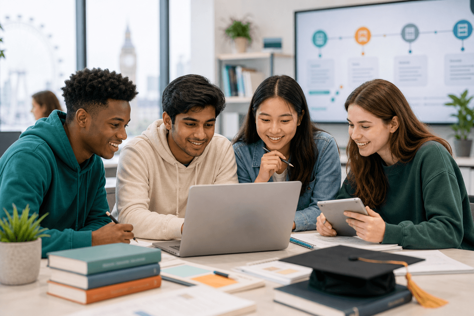 Diverse undergraduate learners planning a UK degree pathway